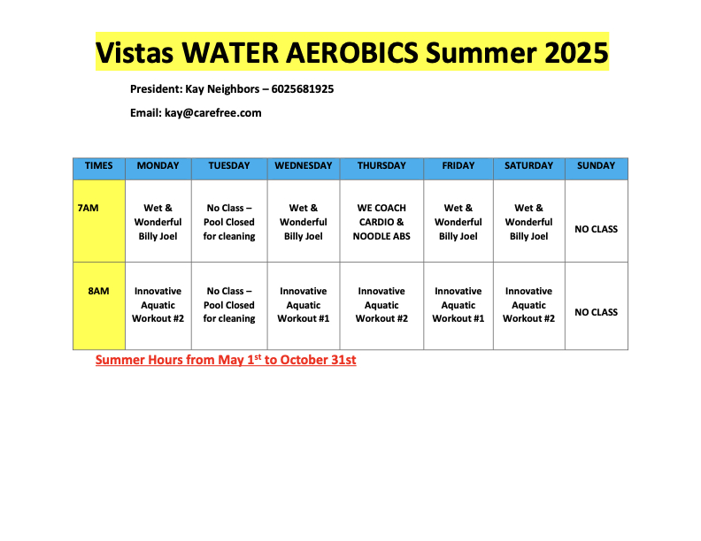 water aerobics summer schedule